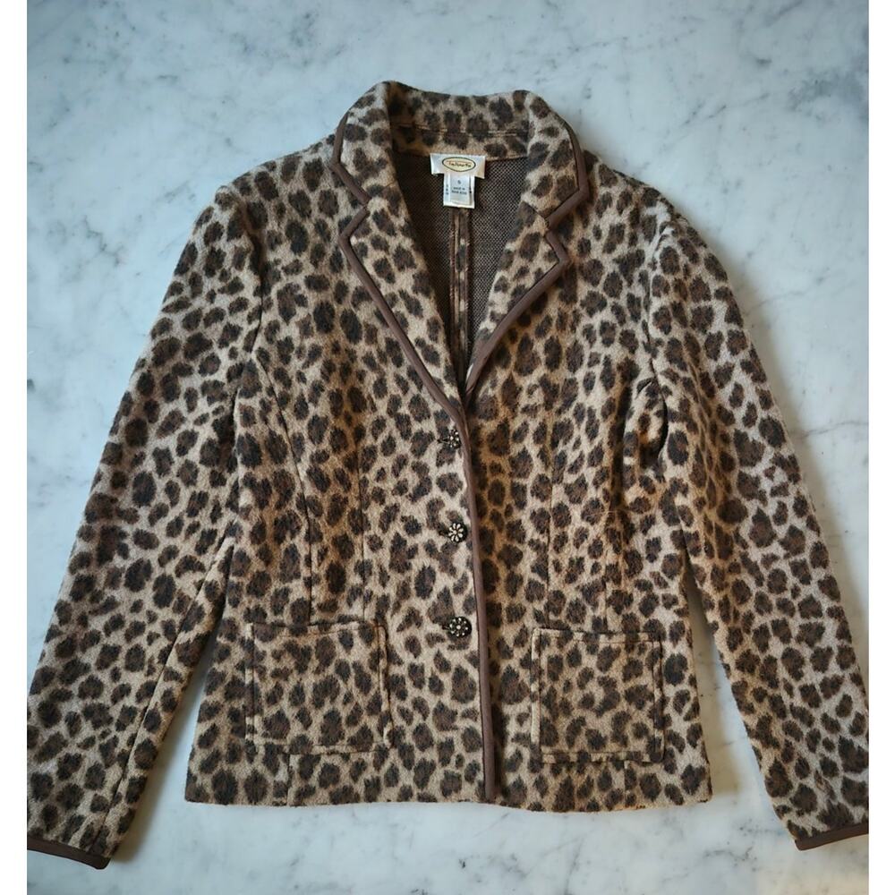 Talbots Leopard Animal Print Rockabilly Wool Old Hollywood Retro Jacket S